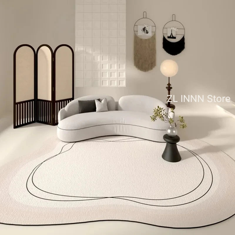 Irregular Cream Oval Area Rug