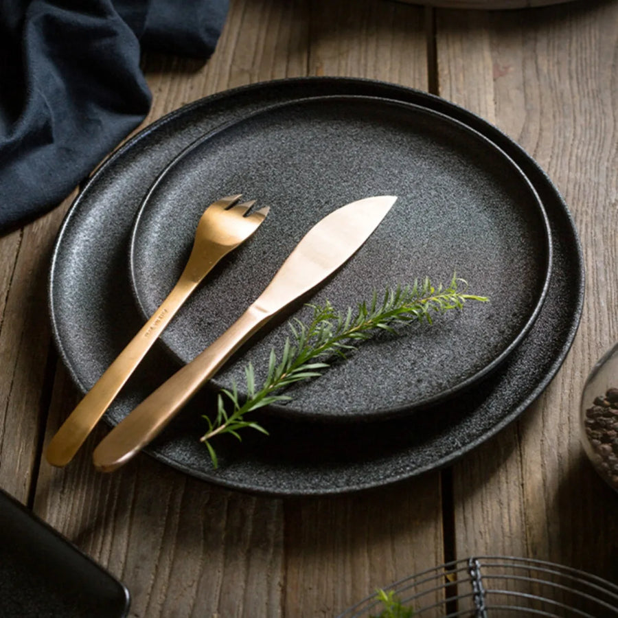 Japanese Black Ceramic Plate Set