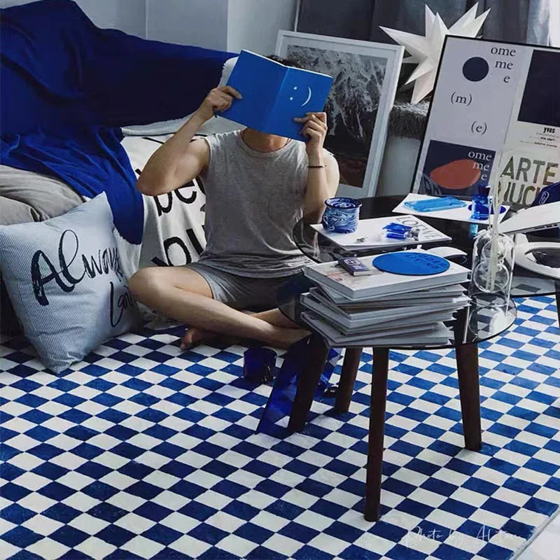 Retro Checkerboard Plush Area Rug