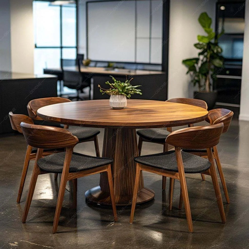 Round Six-Seater Wooden Dining Set