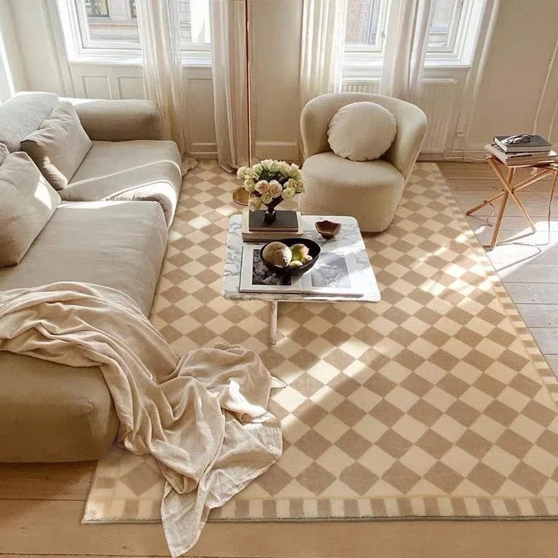 Retro Checkerboard Plush Area Rug