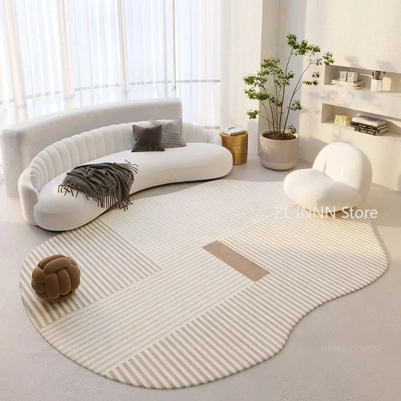 Irregular Cream Oval Area Rug