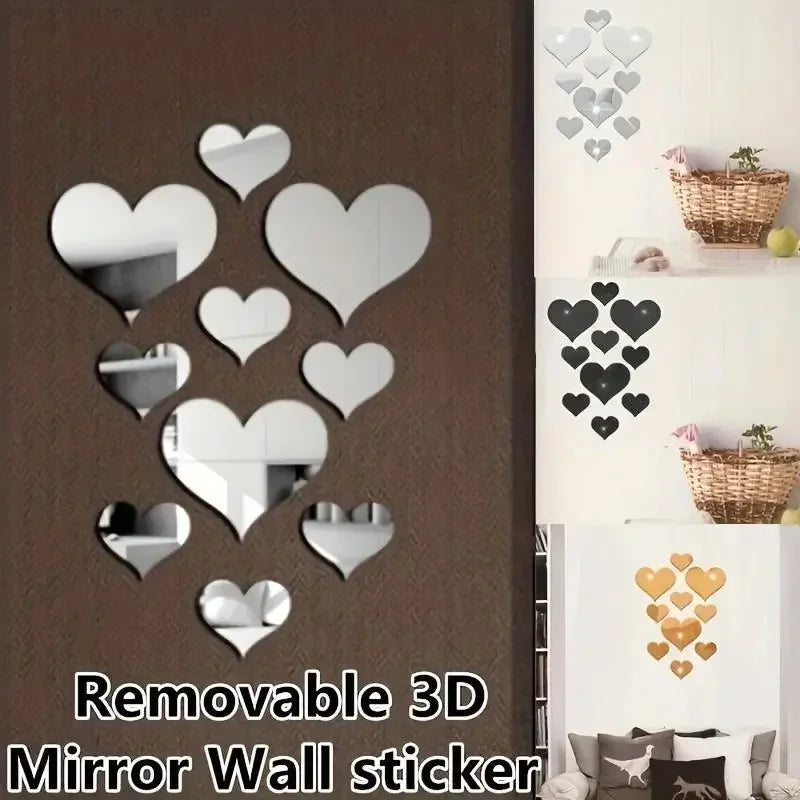 3D Heart Mirror Stickers