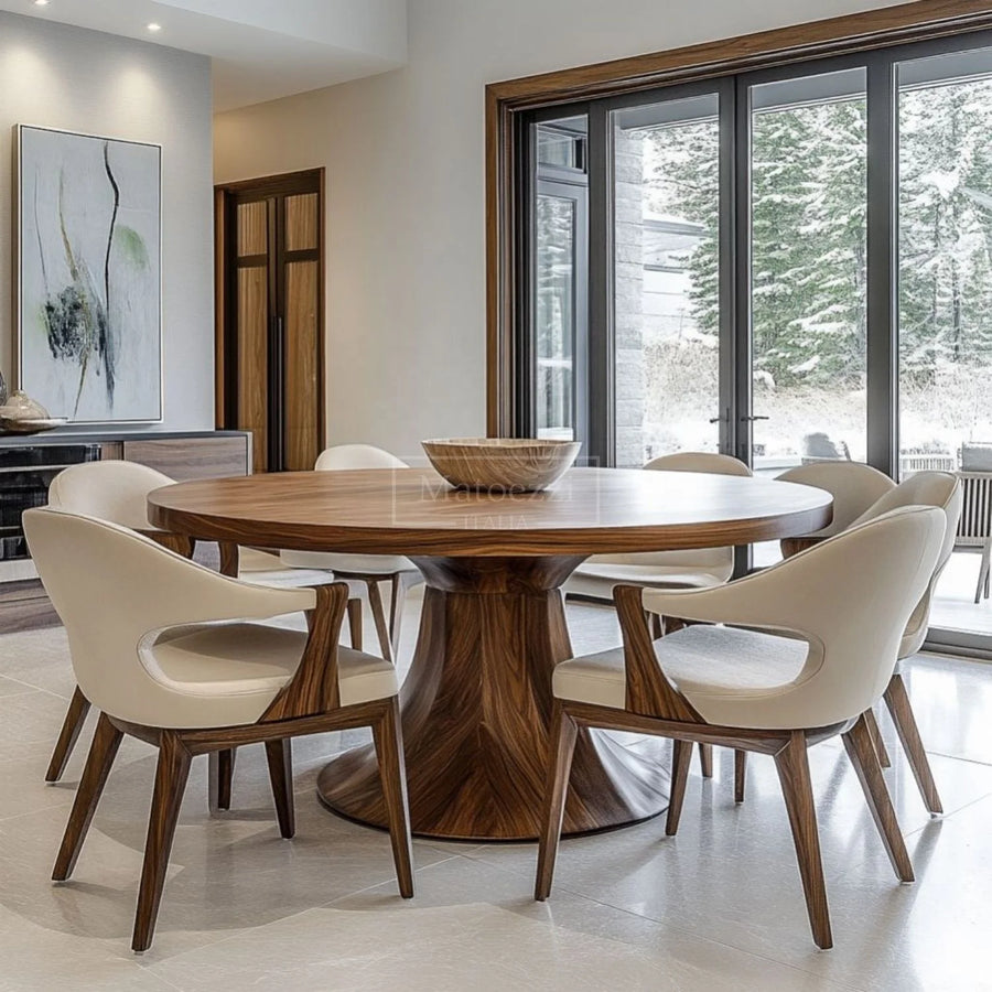 Round Six-Seater Wooden Dining Set