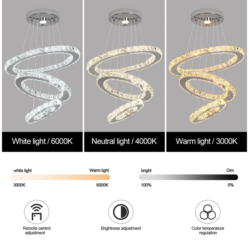 Remote-Dimming Crystal Ring Chandelier