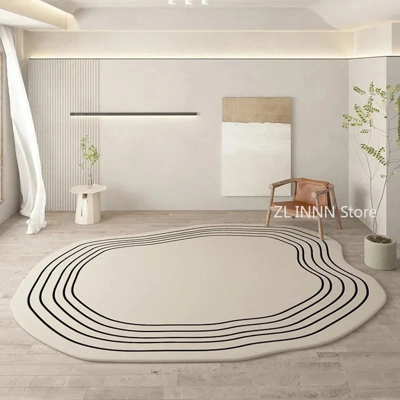 Irregular Cream Oval Area Rug