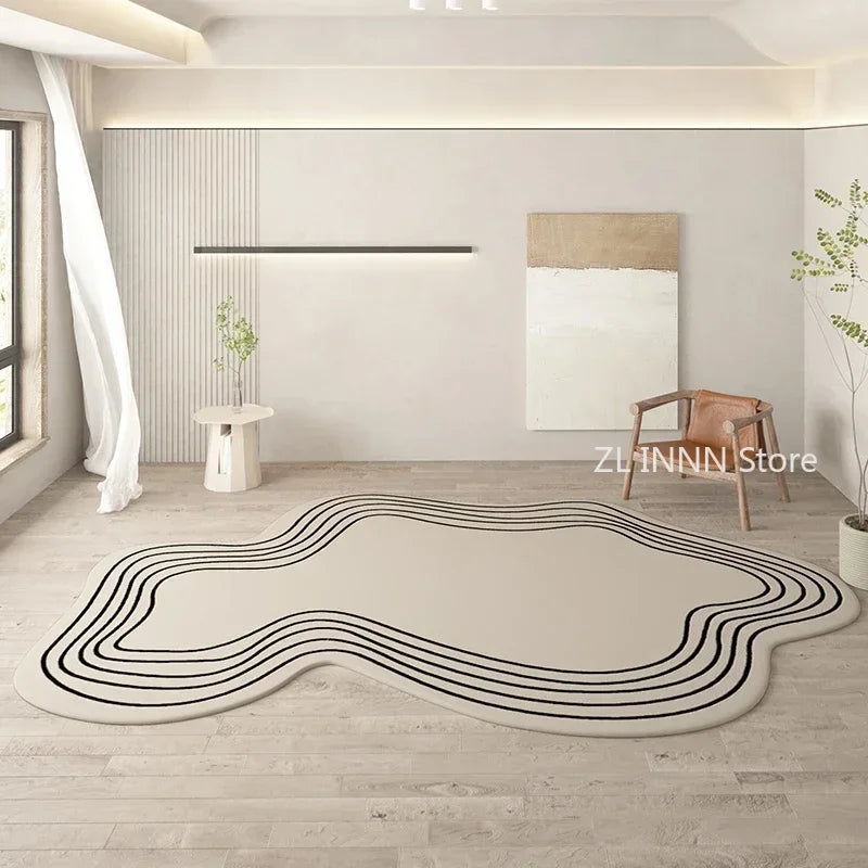 Irregular Cream Oval Area Rug